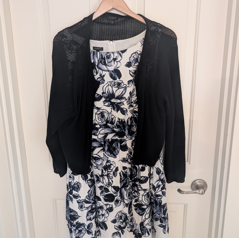Blue and White Floral Dress with Cardigan